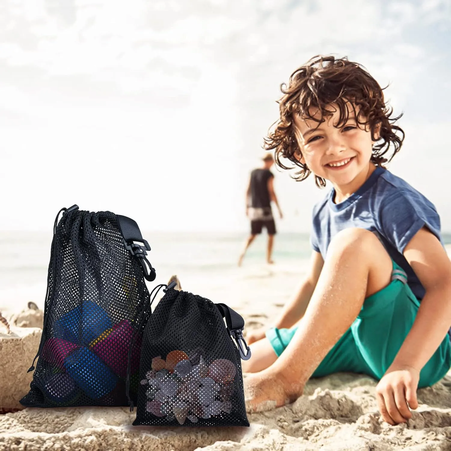 10 PCS With Clips Mesh Drawstring Bags, Portable Nylon Storage Bags for toy,Sports Storage,Outdoor activities etc. (15.7x19.7in)