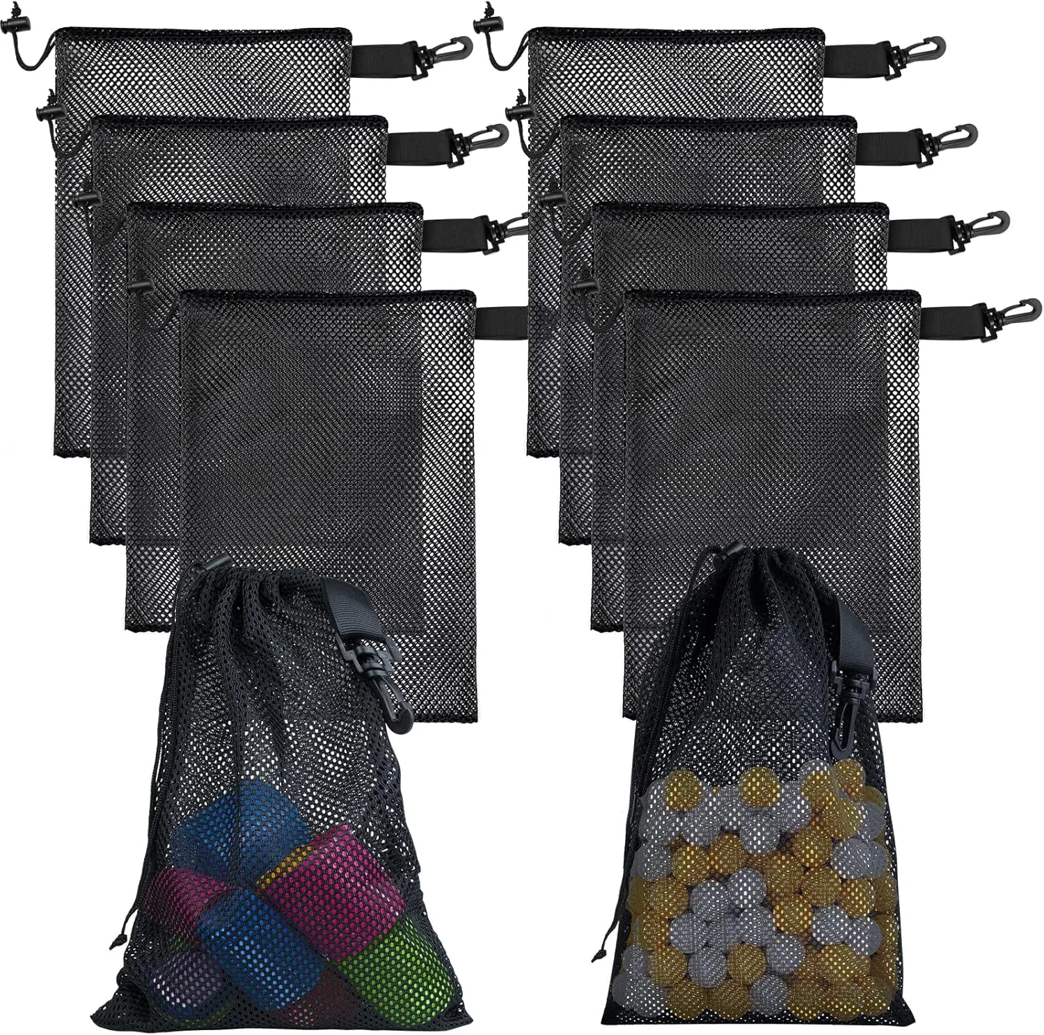 10 PCS With Clips Mesh Drawstring Bags, Portable Nylon Storage Bags for toy,Sports Storage,Outdoor activities etc. (15.7x19.7in)