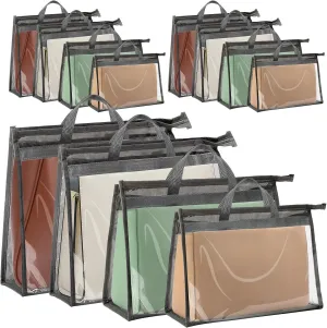 12 Pack Handbag Storage,Storage Organizer with Zipper & Handle,Dust Bags for Handbag,Clear Dust Cover Bag,Purse Storage Organizer for Closet(Dark Gray)