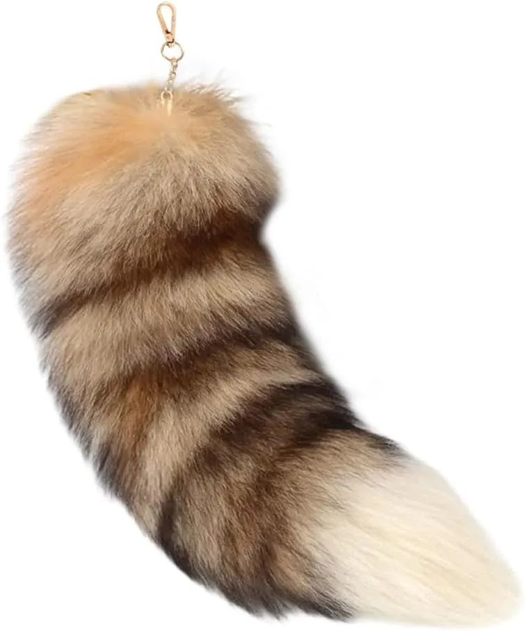 15.75 Inch Long Fluffy Faux Fur Tail Keychain, Fake Animal Tails for Handbags Backpacks Charm Tassel Ornaments (Coffee - Raccoon Tail)