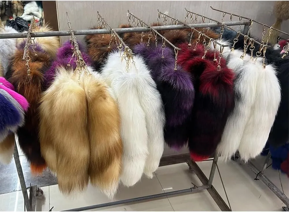 15.75 Inch Long Fluffy Faux Fur Tail Keychain, Fake Animal Tails for Handbags Backpacks Charm Tassel Ornaments (Coffee - Raccoon Tail)