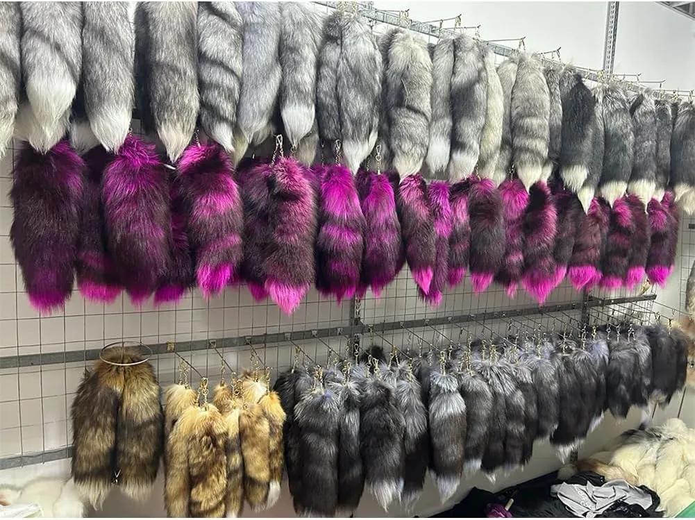 15.75 Inch Long Fluffy Faux Fur Tail Keychain, Fake Animal Tails for Handbags Backpacks Charm Tassel Ornaments (Coffee - Raccoon Tail)