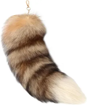15.75 Inch Long Fluffy Faux Fur Tail Keychain, Fake Animal Tails for Handbags Backpacks Charm Tassel Ornaments (Coffee - Raccoon Tail)