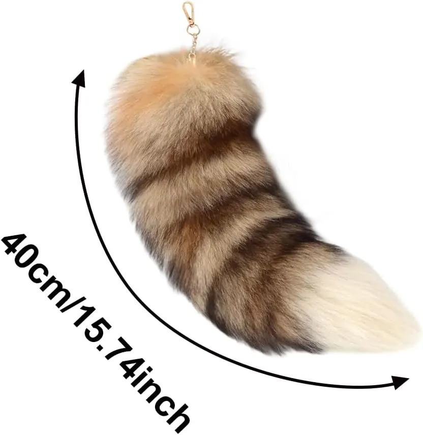 15.75 Inch Long Fluffy Faux Fur Tail Keychain, Fake Animal Tails for Handbags Backpacks Charm Tassel Ornaments (Coffee - Raccoon Tail)