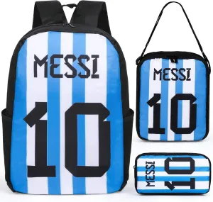 16 Inch Argentina Messi Soccer Backpacks - Waterproof Lightweight Large Backpacks Reusable for Sports Outdoor Travel Work Picnic Hiking Fishing (Blue)