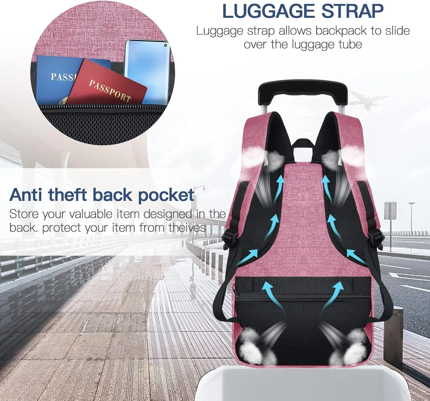 17.3 Inch Laptop Backpack, Pink, Unisex, Lots of Storage Space and Pockets