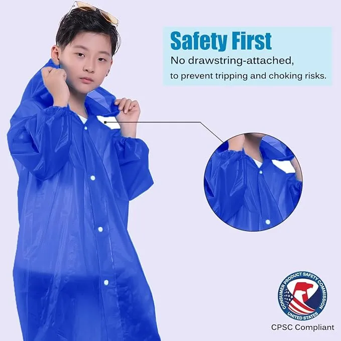 2 Pack Rain Ponchos for Kids, Reusable Kids Rain Jacket with Hood Waterproof Raincoats for Boys and Girls