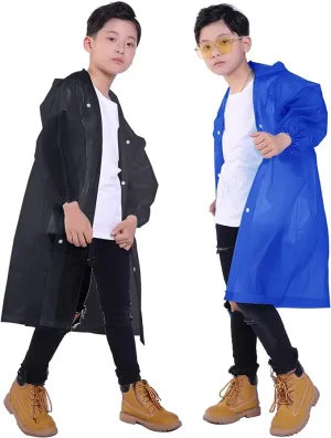 2 Pack Rain Ponchos for Kids, Reusable Kids Rain Jacket with Hood Waterproof Raincoats for Boys and Girls