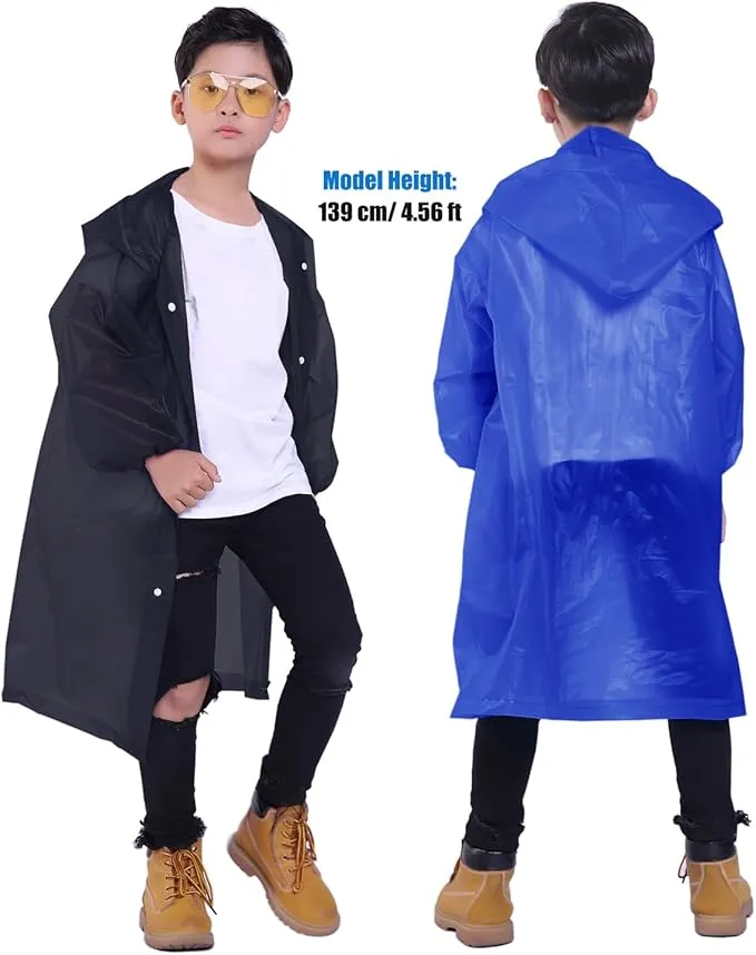2 Pack Rain Ponchos for Kids, Reusable Kids Rain Jacket with Hood Waterproof Raincoats for Boys and Girls