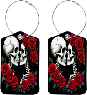 2 Pcs Luggage Tags, Skeleton Bride and Groom Prints PU Leather Luggage Tag with Privacy Flap Name ID Label for Suitcase Travel Bag Backpack