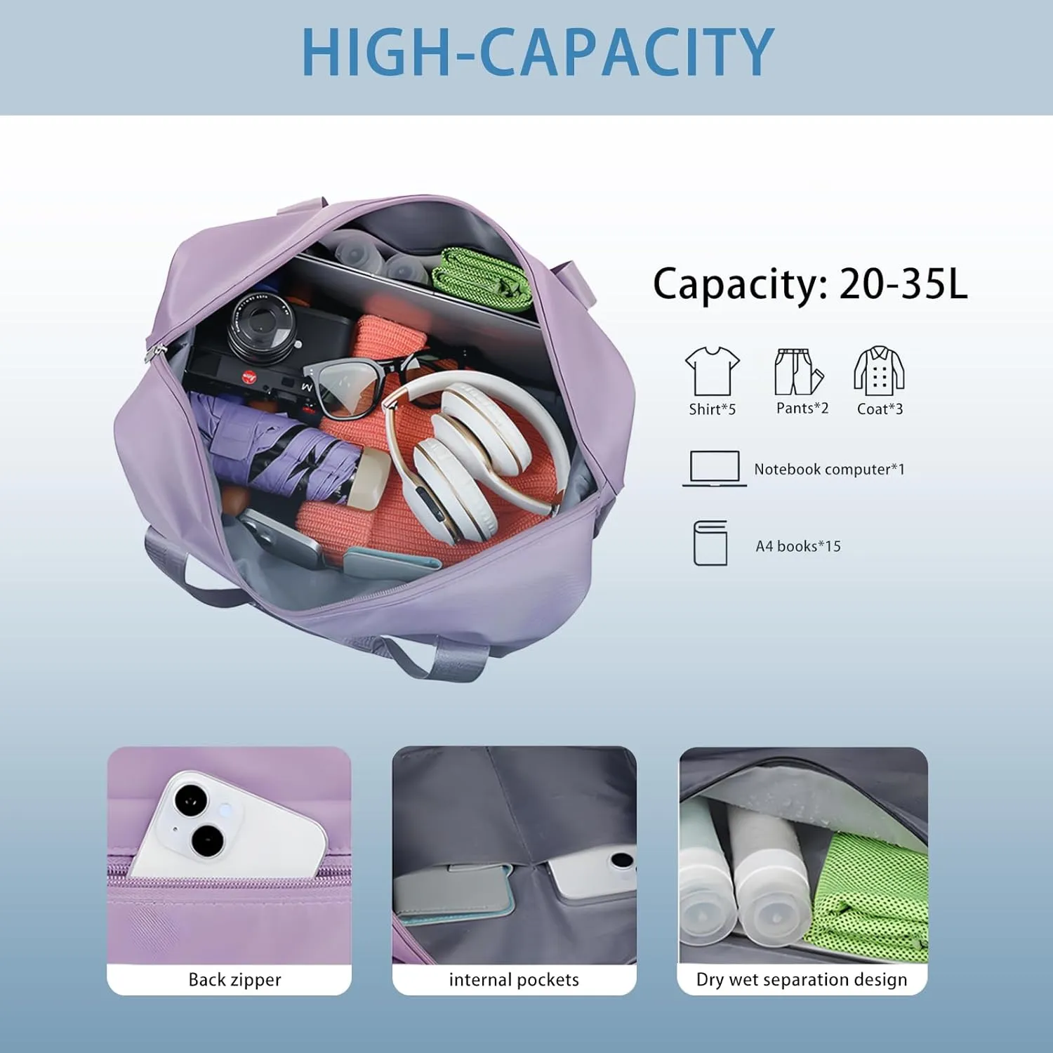 2025 New Large Capacity Travel Bag - Universal Wheel Removable,Rolling Duffle Bag with Wheels，Foldable Travel Bag, Black, Non-wheeled