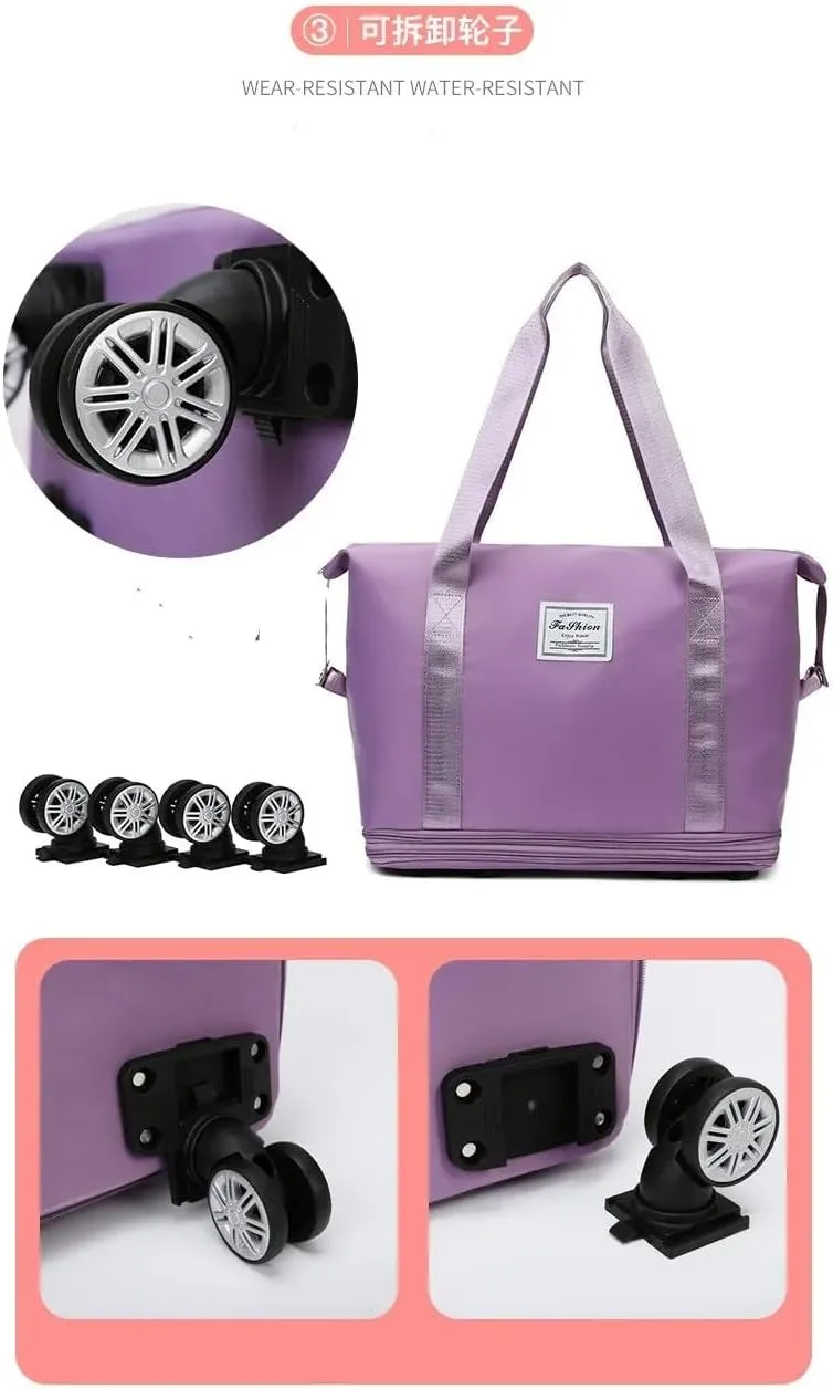 2025 New Travel Bag with Wheels, Expandable & Foldable Large Capacity Rolling Luggage, Adjustable Shoulder Strap & Detachable Wheels(Dark Purple)