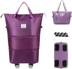 2025 New Travel Bag with Wheels, Expandable & Foldable Large Capacity Rolling Luggage, Adjustable Shoulder Strap & Detachable Wheels(Dark Purple)