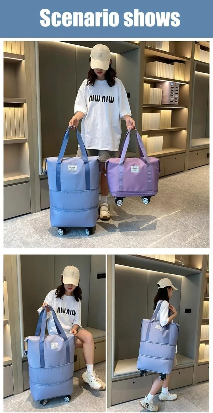 2025 New Travel Bag with Wheels, Expandable & Foldable Large Capacity Rolling Luggage, Adjustable Shoulder Strap & Detachable Wheels(Dark Purple)