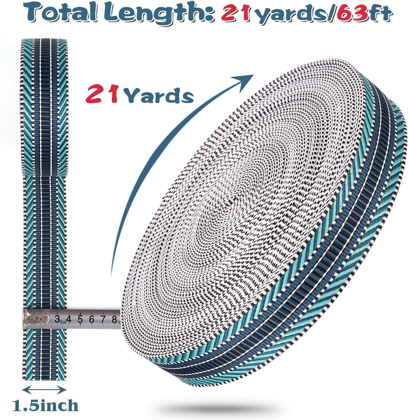 21 Yards 1.5 inch Jacquard Cotton Webbing-Nylon Webbing Polyester Webbing Heavy Duty Ribbon for Bag Purse Strap Backpack Belt DIY Pet Collars 38mm(Blue)