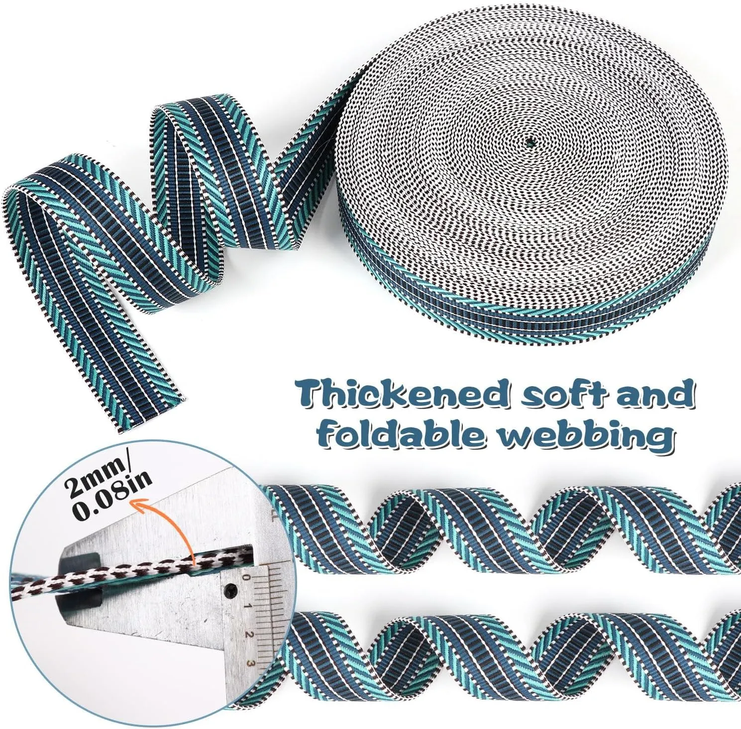 21 Yards 1.5 inch Jacquard Cotton Webbing-Nylon Webbing Polyester Webbing Heavy Duty Ribbon for Bag Purse Strap Backpack Belt DIY Pet Collars 38mm(Blue)