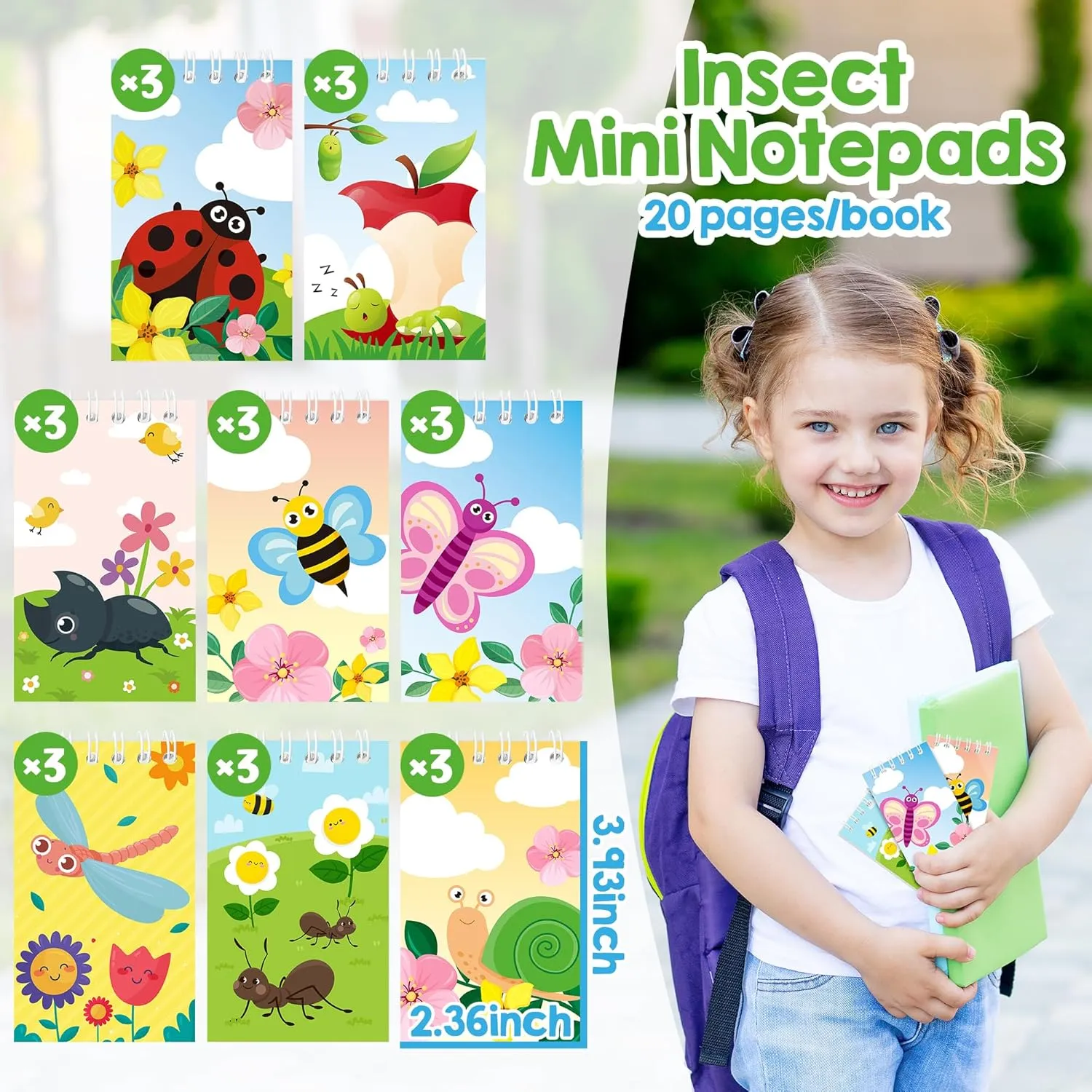 24 Pcs Insect Mini Notepads Cute Bug Spiral Pocket Notebooks Memo Pads for Kids Students Spring Summer Birthday Party Favors Goodie Bag Stuffers Classroom Rewards Office School Prize Gifts, 8 Designs