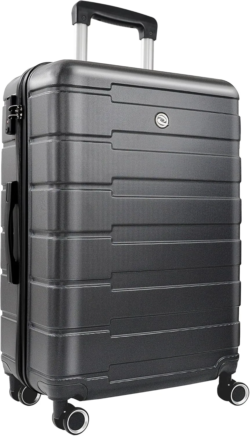 24" Hard Shell Luggage with Spinner Wheels,Lightweight Travel Suitcase for Women,Checked-Medium Luggage 24-Inch,Black