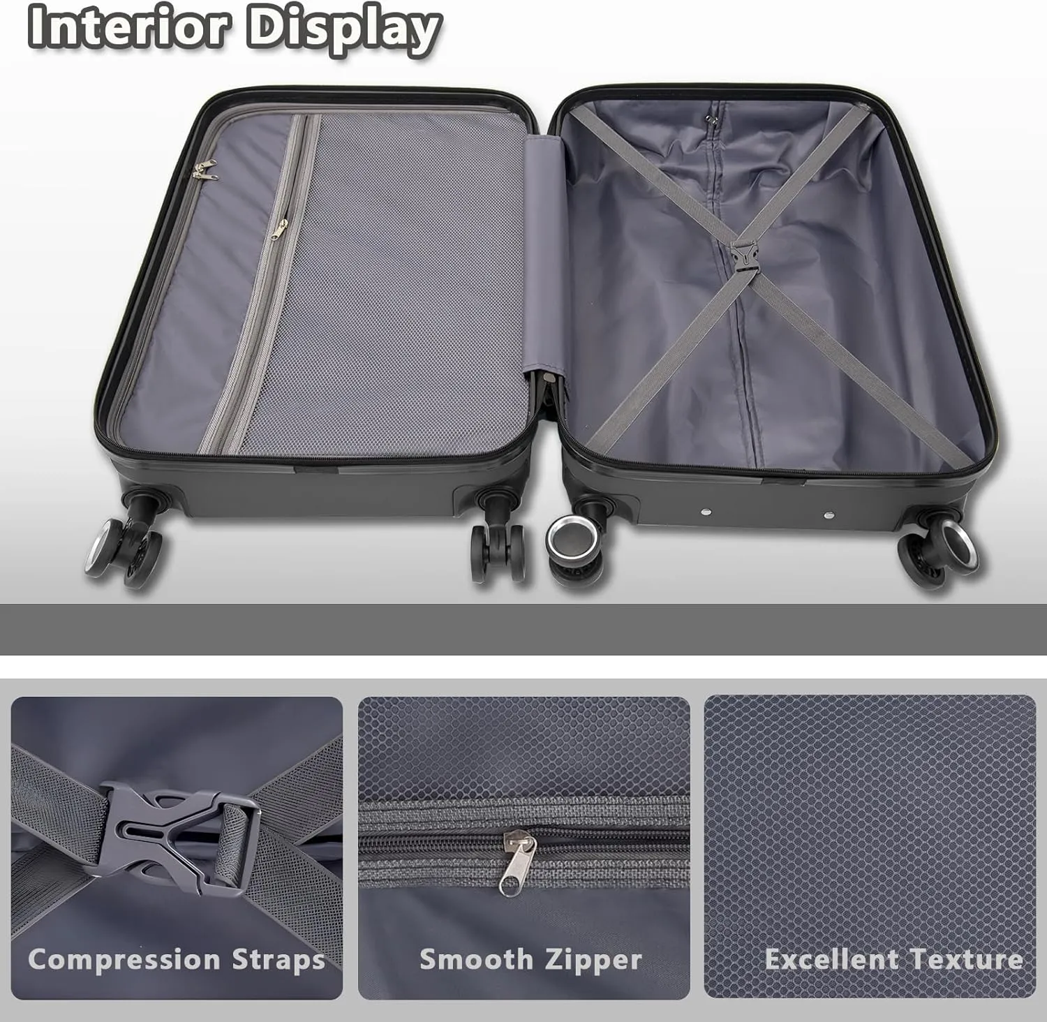 24" Hard Shell Luggage with Spinner Wheels,Lightweight Travel Suitcase for Women,Checked-Medium Luggage 24-Inch,Black
