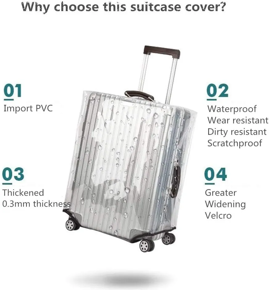 3 Piece Full Clear PVC Luggage Cover Set, 0.4mm Thick Heavy-Duty Waterproof, Dustproof, Anti-Scratch Suitcase Cover Set, Luggage Covers for Suitcase TSA Approved, Fits 19"-29" Wheeled Luggage