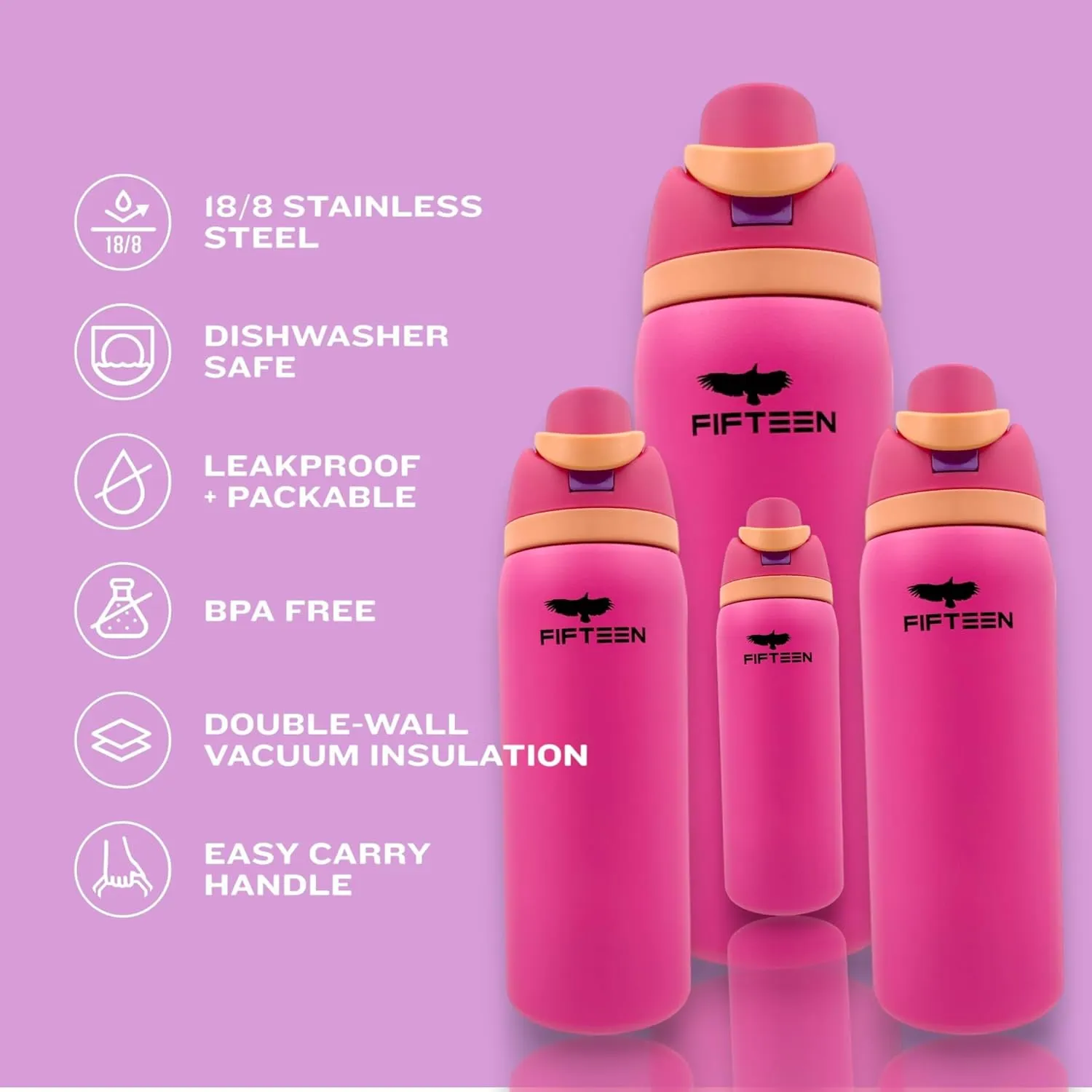 32oz Insulated Stainless Steel Water Bottle | Leakproof, BPA-Free, Double Wall Vacuum Flask | Flip Straw & Handle Lid | Keeps Drinks Hot & Cold | Sports, Gym, Travel & Office Use (Rose)