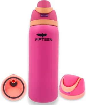 32oz Insulated Stainless Steel Water Bottle | Leakproof, BPA-Free, Double Wall Vacuum Flask | Flip Straw & Handle Lid | Keeps Drinks Hot & Cold | Sports, Gym, Travel & Office Use (Rose)