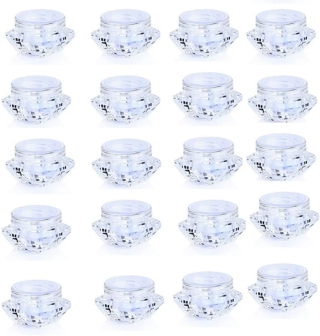3g/3ML Diamond-shape Sample Bottles Clear Cosmetic Container Plastic Pot Jars Empty Mini Container Screw Cap Lid for Eye Shadow,Eye Cream,Nail,Powder, Jewelry Earrings Lotion Pack of 50