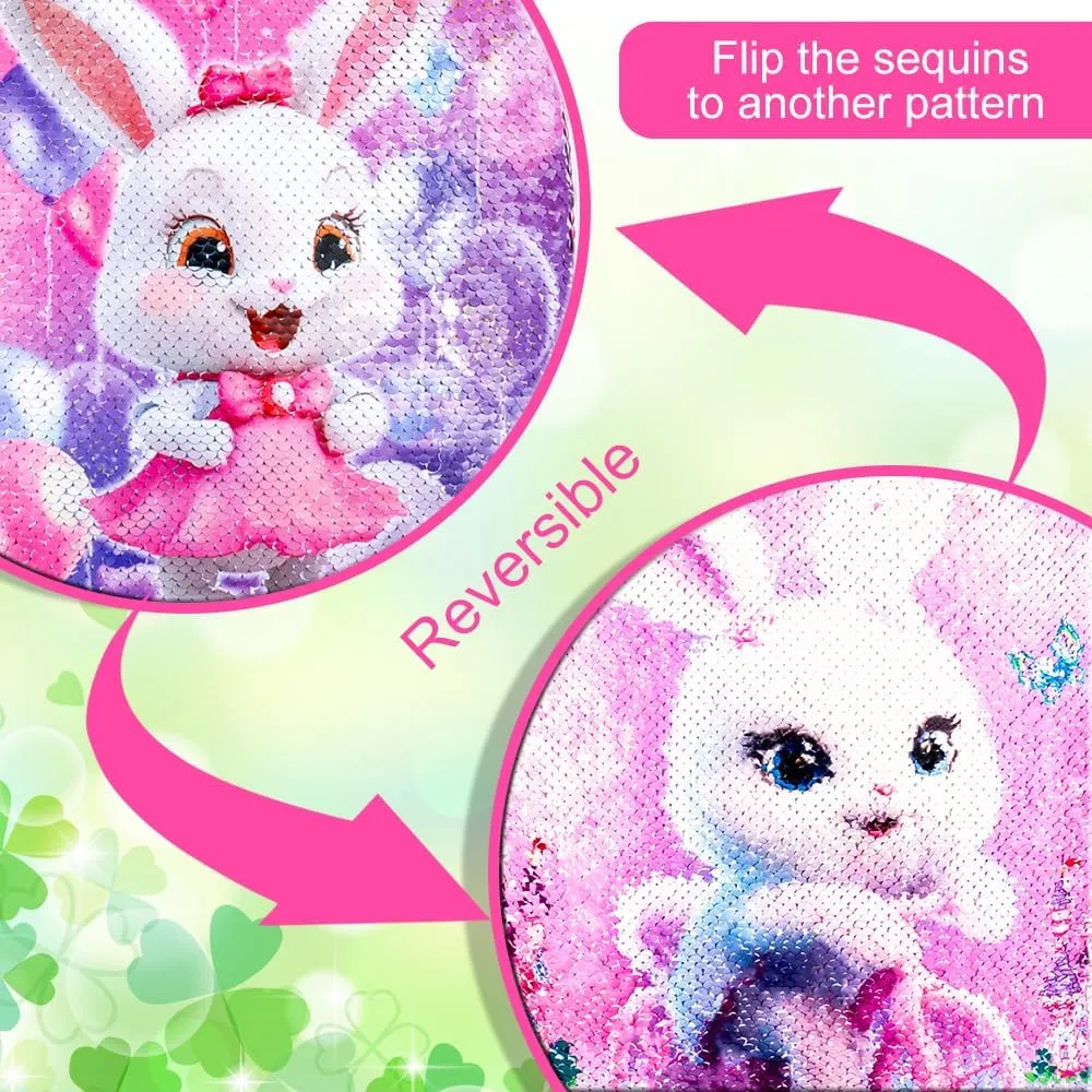 3Pcs Bunny Rolling Backpack for Girls, Kids School Backpacks with Wheels, Roller Bookbag with Lunch Box for Elementary Preschool(Pink)