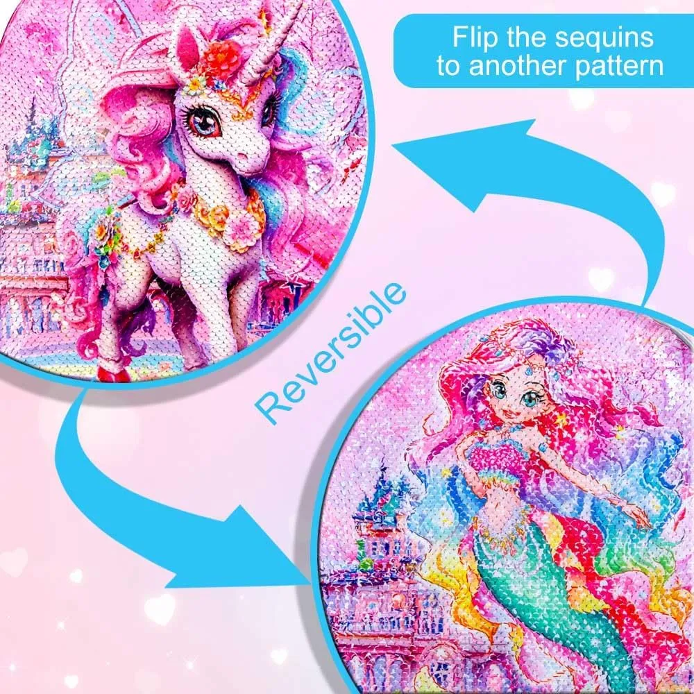 3PCS Girls Rolling Backpack, Kids Sequins Unicorn School Backpacks with Wheels, Water Resistant Roller Wheeled Bookbag Set with Lunch Box