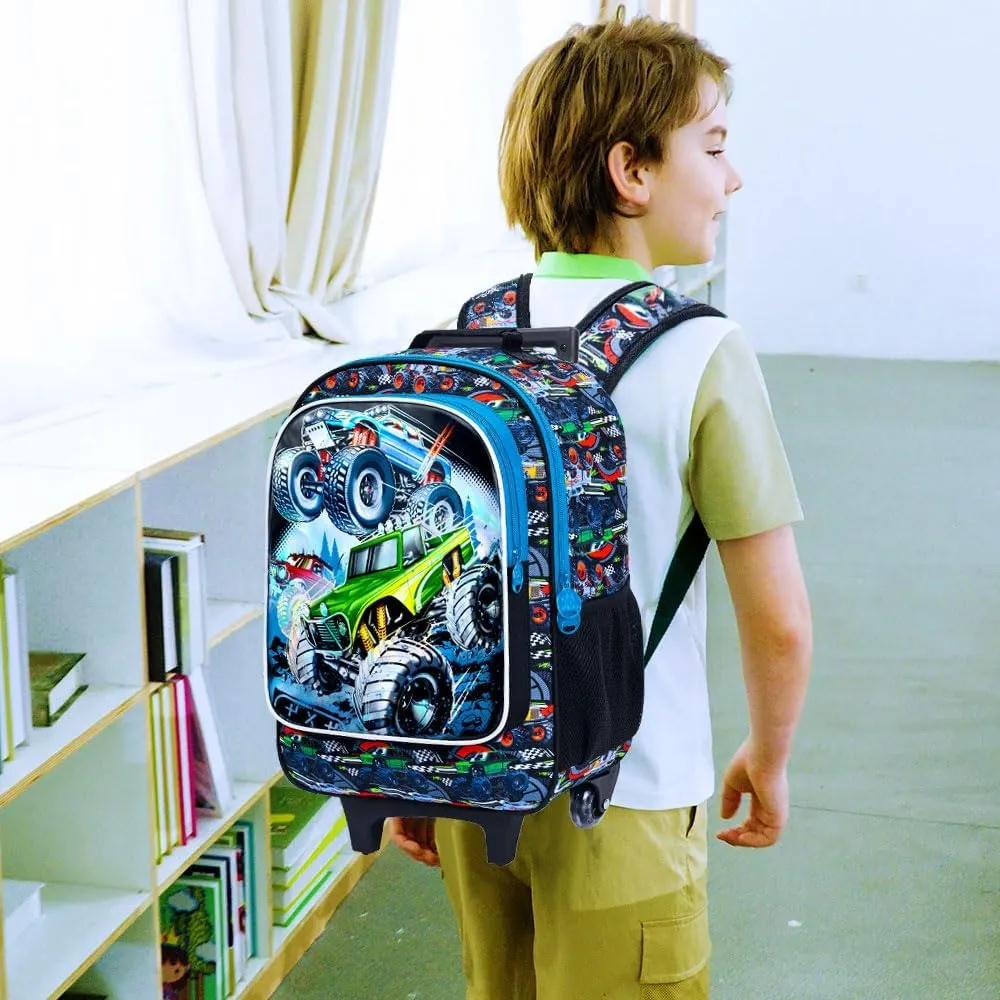 3PCS Rolling Backpack for Boys, Kids Roller School Bookbag Set, Water Resistant Wheeled Backpacks for Teens Boys Elementary Trave