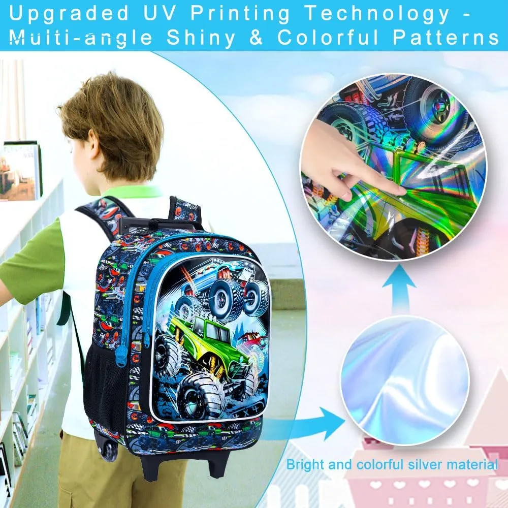 3PCS Rolling Backpack for Boys, Kids Roller School Bookbag Set, Water Resistant Wheeled Backpacks for Teens Boys Elementary Trave