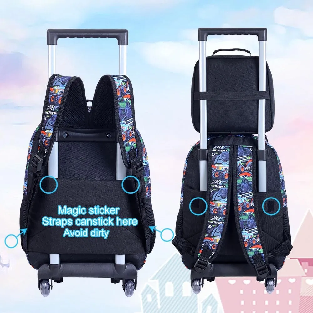 3PCS Rolling Backpack for Boys, Kids Roller School Bookbag Set, Water Resistant Wheeled Backpacks for Teens Boys Elementary Trave