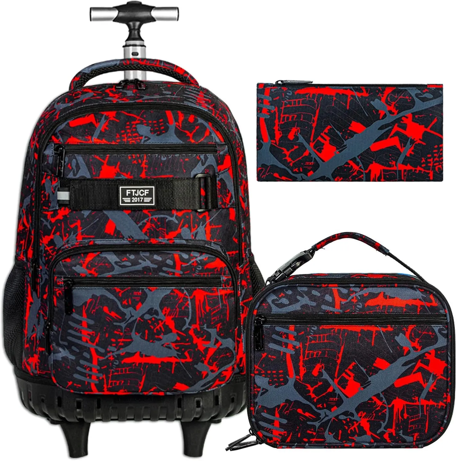 3Pcs Rolling Backpack for Boys Men, Travel Wheeled Backpacks for Adults, Teens College Roller Bookbag with Wheels for Men(Red)