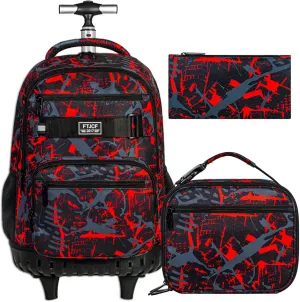 3Pcs Rolling Backpack for Boys Men, Travel Wheeled Backpacks for Adults, Teens College Roller Bookbag with Wheels for Men(Red)