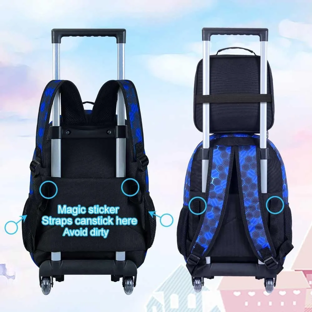 3PCS Rolling Backpack for Boys, Soccer Roller School Bookbag with Lunch Bag, Water Resistant Football Wheeled Backpacks for Teens Boys Elementary Trave