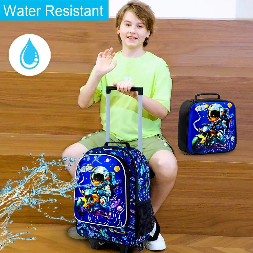 3PCS Rolling Backpack for Girls Boys, Kids Roller Wheeled Bookbag with Lunch Box, Backpacks with Wheels for Elementary