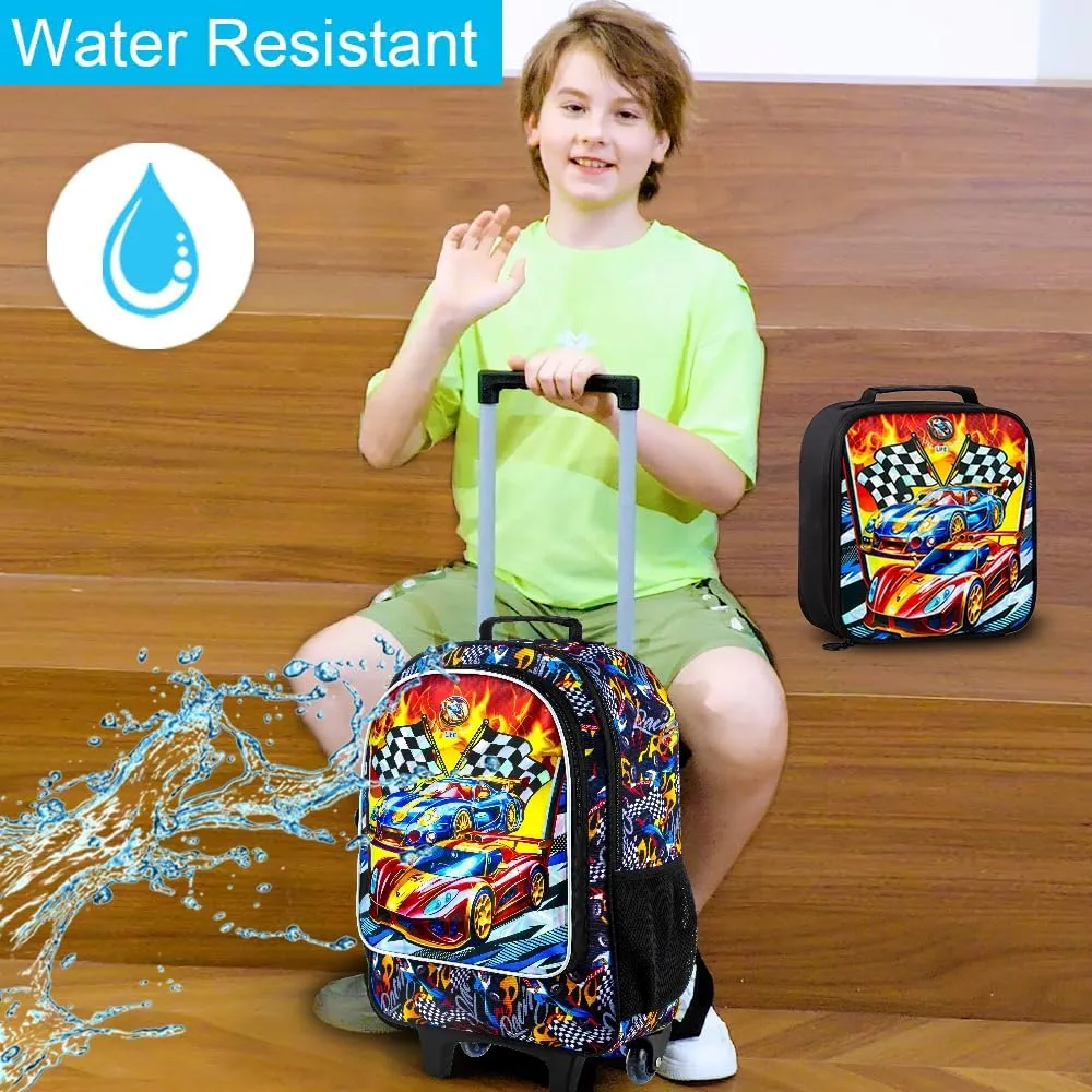 3PCS Rolling Backpack for Girls Boys, Kids Roller Wheeled Bookbag with Lunch Box, Backpacks with Wheels for Elementary