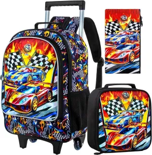 3PCS Rolling Backpack for Girls Boys, Kids Roller Wheeled Bookbag with Lunch Box, Backpacks with Wheels for Elementary