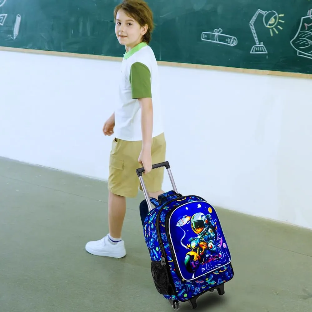 3PCS Rolling Backpack for Girls Boys, Kids Roller Wheeled Bookbag with Lunch Box, Backpacks with Wheels for Elementary