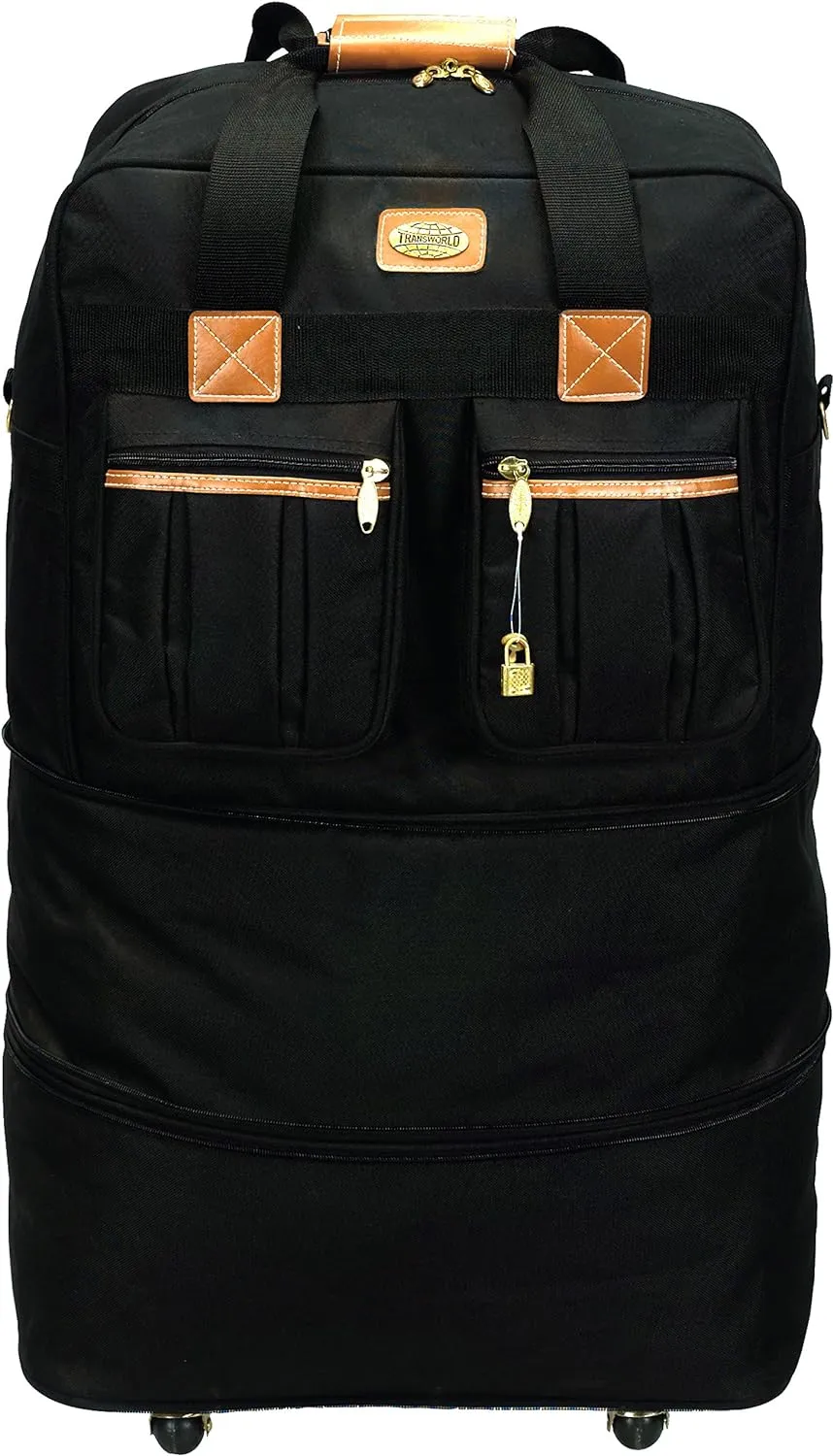 40" Black Large Rolling Wheeled Duffel Bag Spinner Suitcase Duffle Bag Luggage