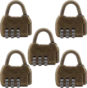 5 Pcs Zinc Retro Travel Bag Luggage 3 Digit Combination Padlock Suitable for Home Office Storage Lockers Security Password Lock