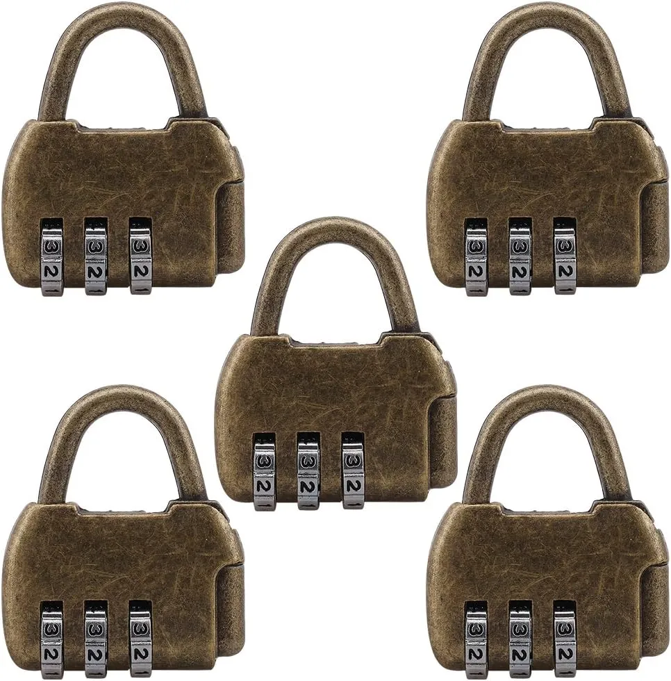 5 Pcs Zinc Retro Travel Bag Luggage 3 Digit Combination Padlock Suitable for Home Office Storage Lockers Security Password Lock