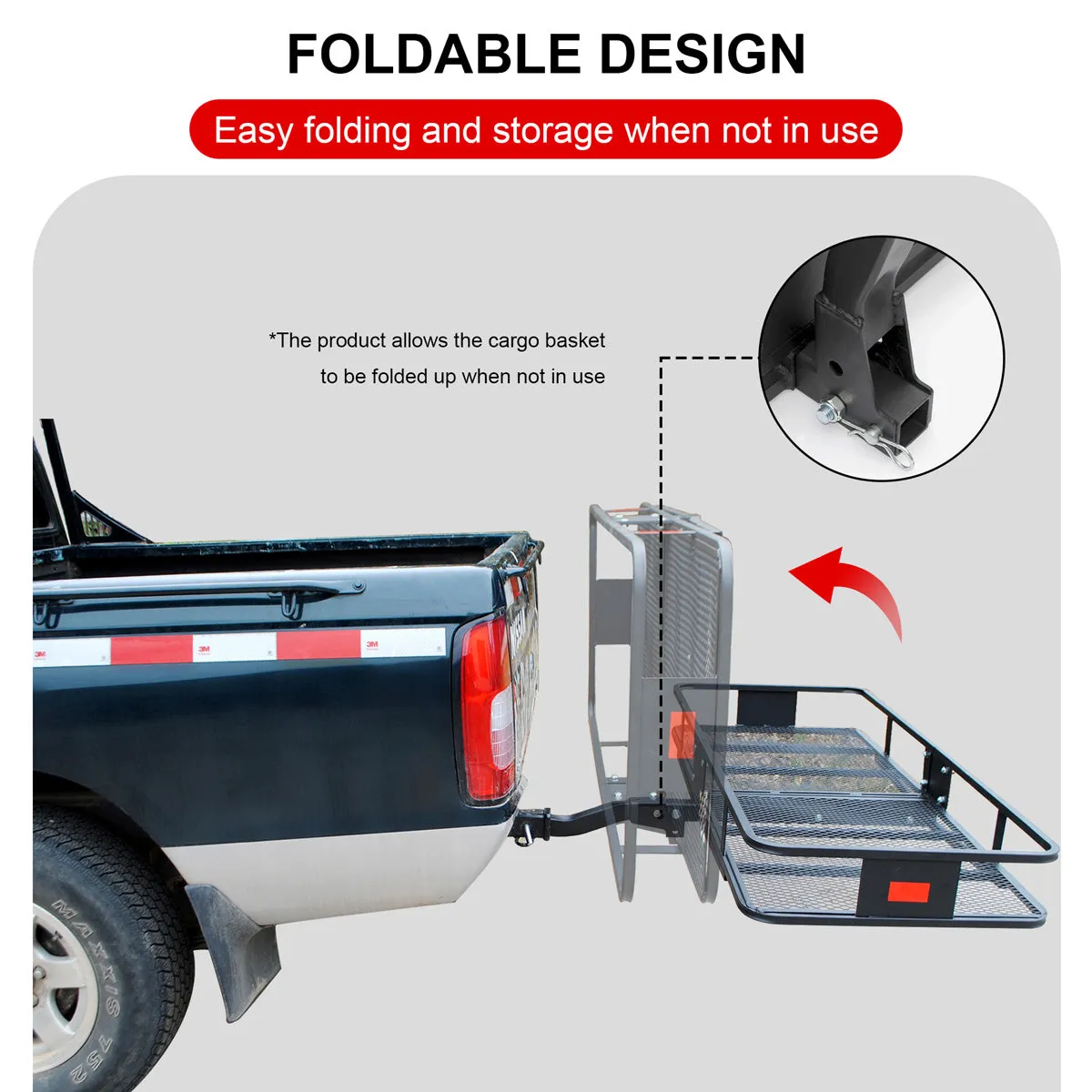 500 LB Foldable Hitch Cargo Carrier, Heavy-Duty Steel Luggage Basket, 60'' x 20'', Fits 2'' Recevier