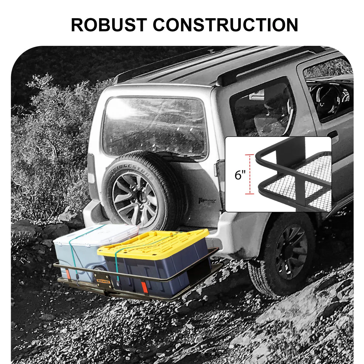 500 LB Foldable Hitch Cargo Carrier, Heavy-Duty Steel Luggage Basket, 60'' x 20'', Fits 2'' Recevier