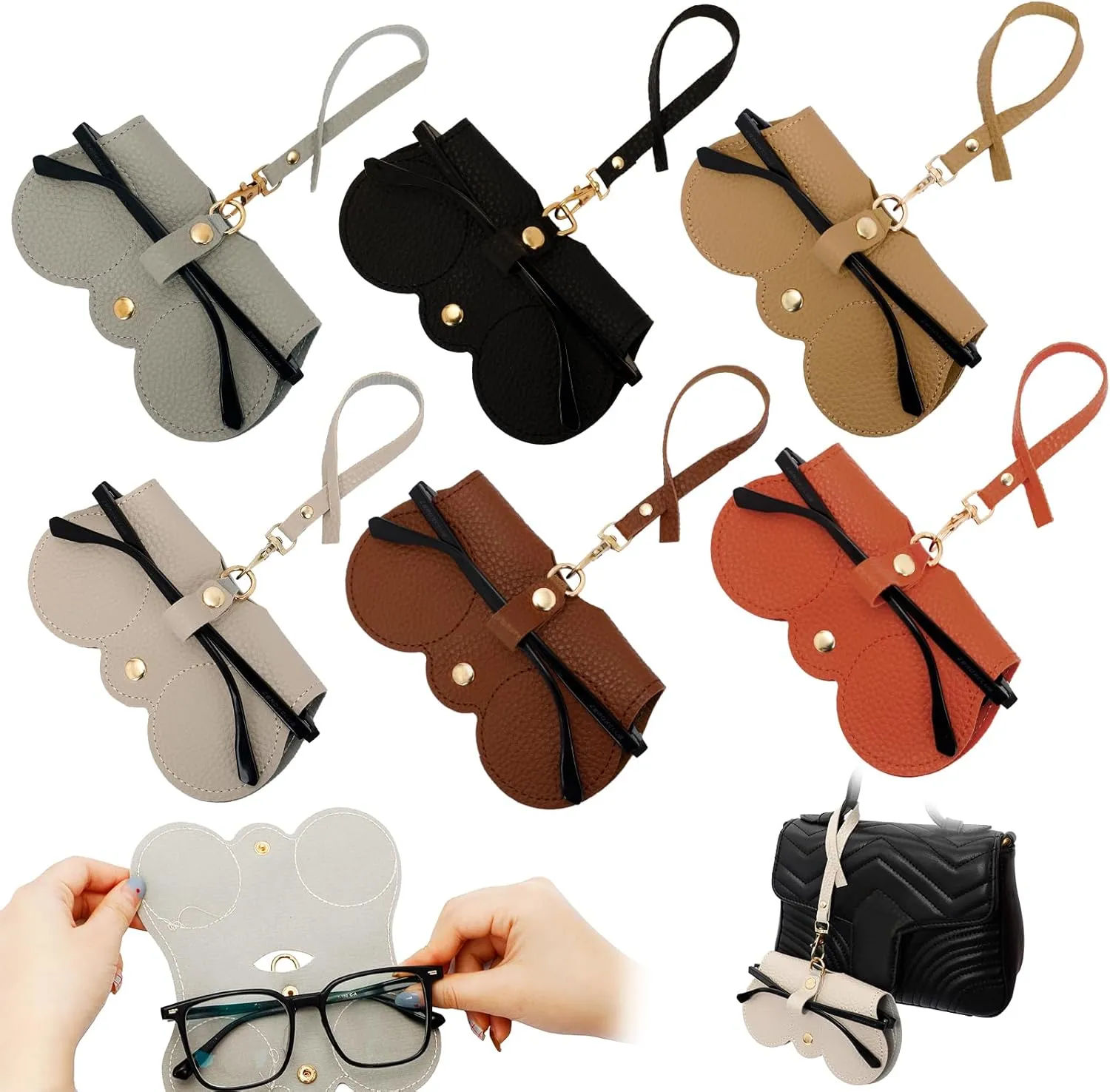 6 Pcs Soft Leather Sunglasses Bag, Portable Glasses Case for Women Men, Soft Felt Glasses Organizer Bag with Strap