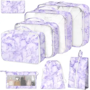 8 Set Packing Cubes for Suitcases,Packing Cubes with Shoe,Cosmetics,Clothing,Accessories Bags for Travel Luggage Organizer Women Men(Purple Marble)