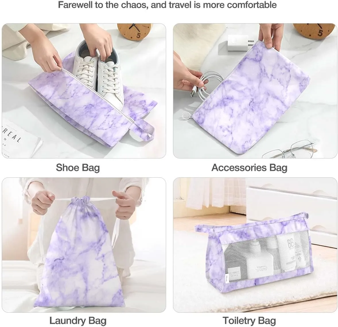 8 Set Packing Cubes for Suitcases,Packing Cubes with Shoe,Cosmetics,Clothing,Accessories Bags for Travel Luggage Organizer Women Men(Purple Marble)