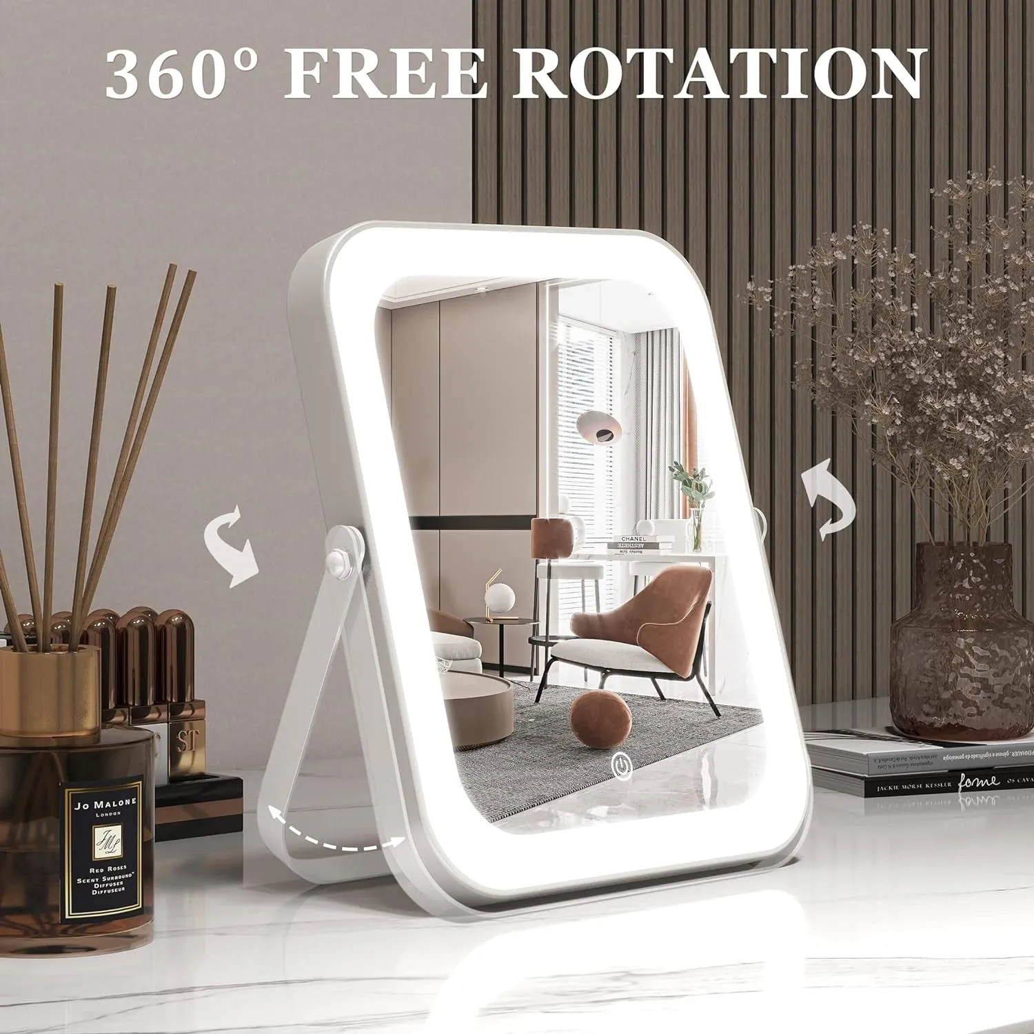 8"X10" Lighted Vanity Mirror, Makeup Mirror with Light, Dimmable Touch Screen, Portable Travel Mirror with U-Shaped Bracket, Cosmetic Mirror with Lights for Makeup Desk ＆ Dressing Room