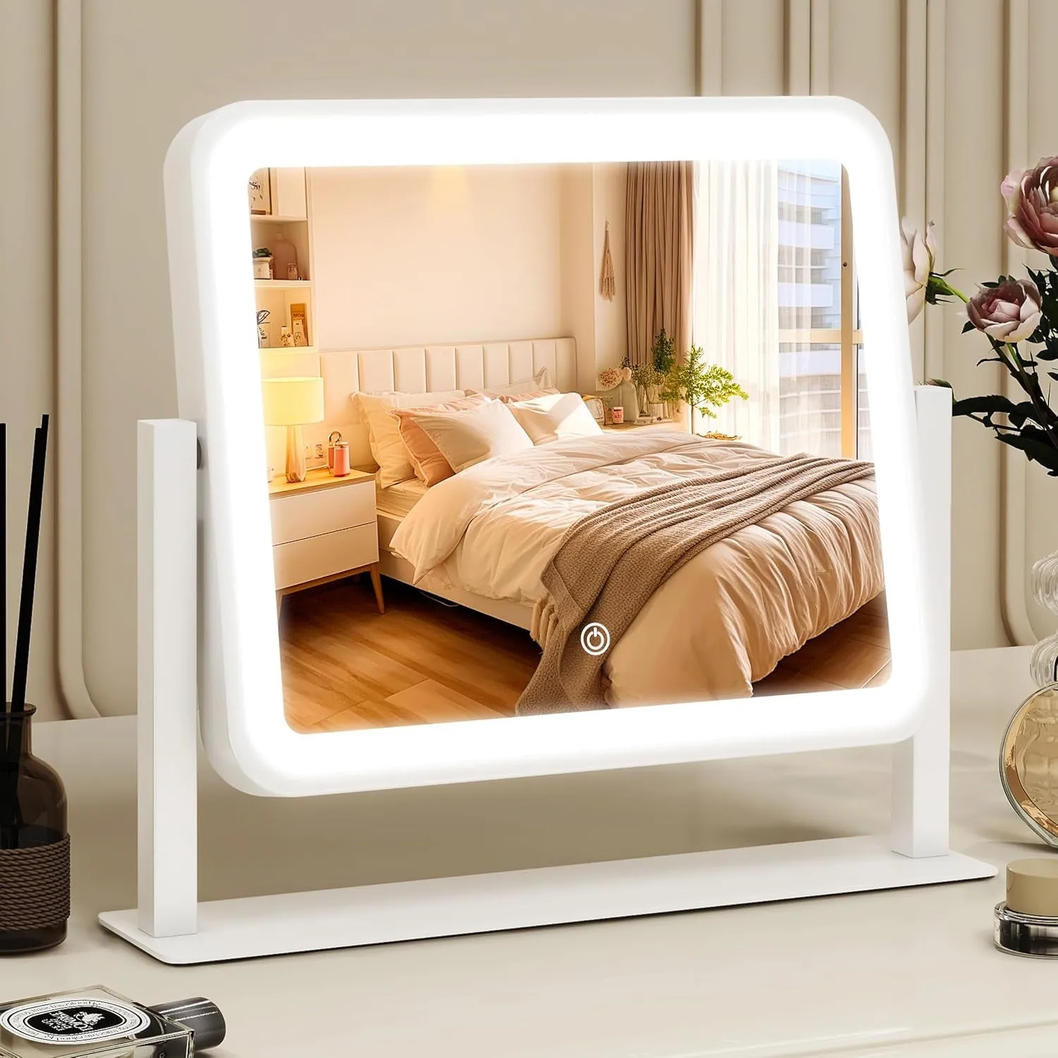 8"X10" Lighted Vanity Mirror, Makeup Mirror with Light, Dimmable Touch Screen, Portable Travel Mirror with U-Shaped Bracket, Cosmetic Mirror with Lights for Makeup Desk ＆ Dressing Room