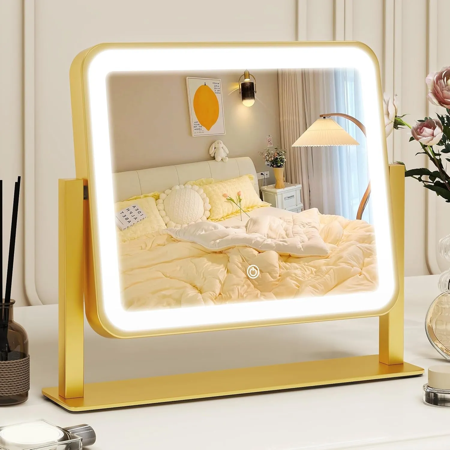 8"X10" Lighted Vanity Mirror, Makeup Mirror with Light, Dimmable Touch Screen, Portable Travel Mirror with U-Shaped Bracket, Cosmetic Mirror with Lights for Makeup Desk ＆ Dressing Room